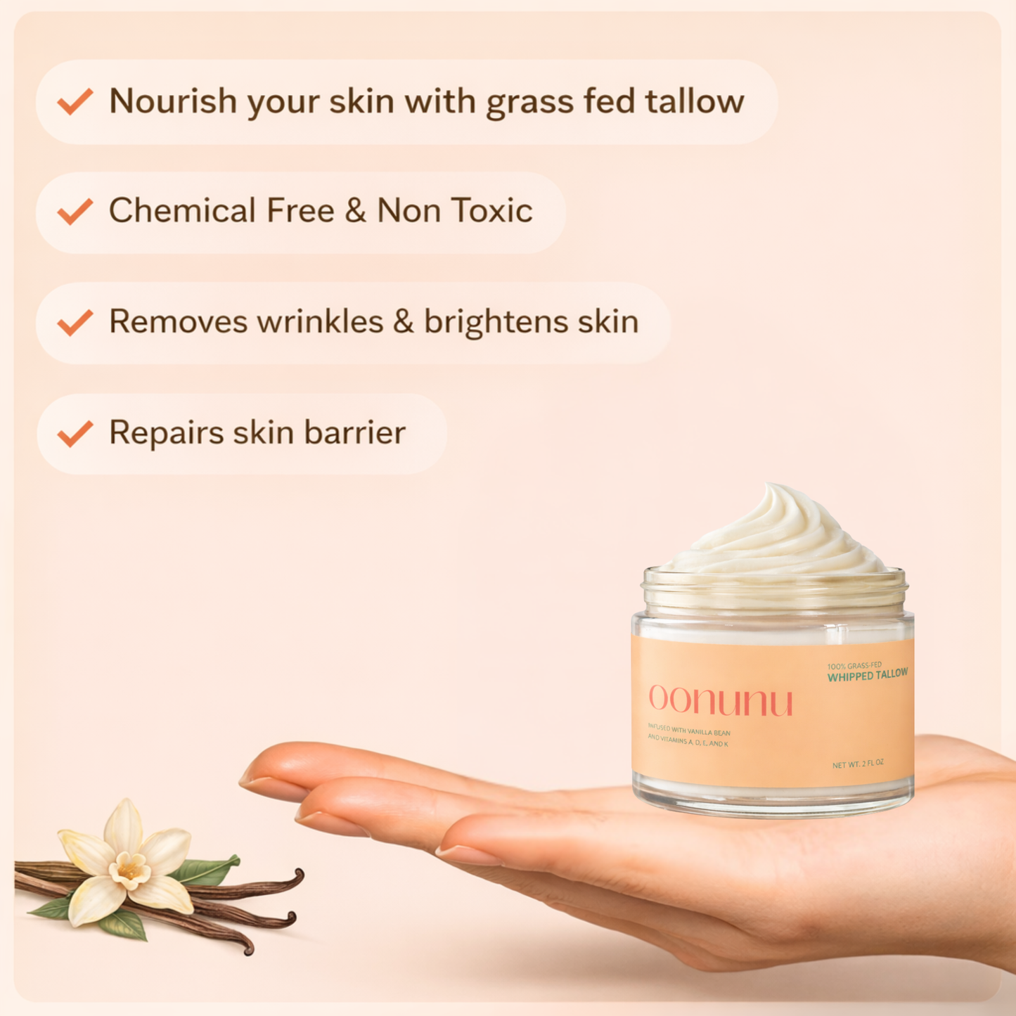 Whipped Grass-Fed Tallow Balm with Vanilla Bean