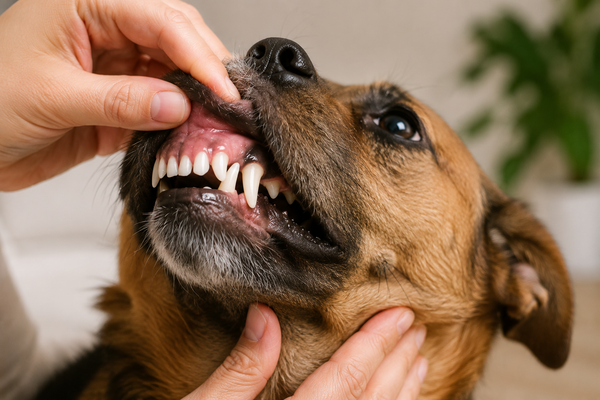 Gently lift your dog’s lip
Check their teeth and gums and expose the areas you want to target.